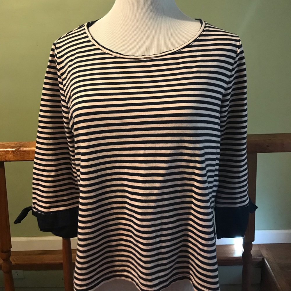 Striped top from Curve Appeal ties at sleeves